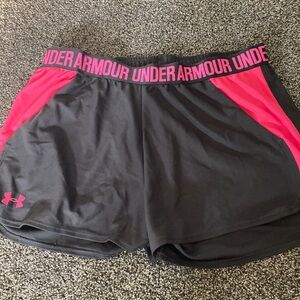Gray and pink under armour shorts, size large